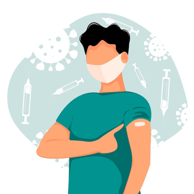 Giovane vaccinato che mostra al braccio Il concetto di salute della vaccinazione