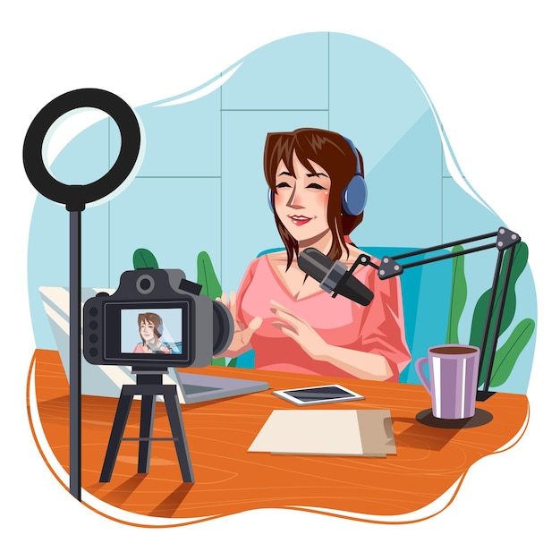 Giovane Vlogger in un concetto di trasmissione online