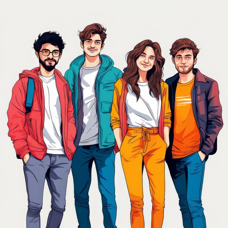 Vettore giovani amici felici in abiti casuali giovani amici feli ci in abiti casual