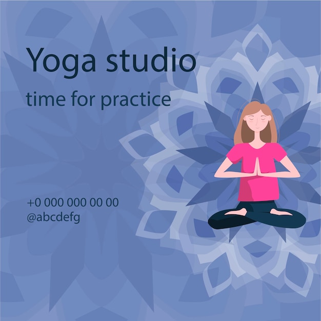 Giovani donne che fanno posizioni yoga Poster o banner per lo studio di yoga Illustrazione vettoriale in stile cartone animato piatto