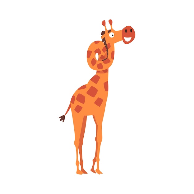 Giraffa carina con un collo curvo divertente pazzo animale africano personaggio cartone animato illustrazione vettoriale