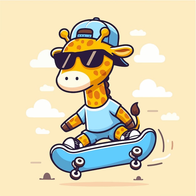 giraffa cartone animato vettoriale che gioca a skateboard
