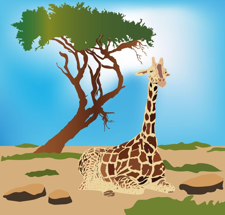 Vettore giraffa nella savana