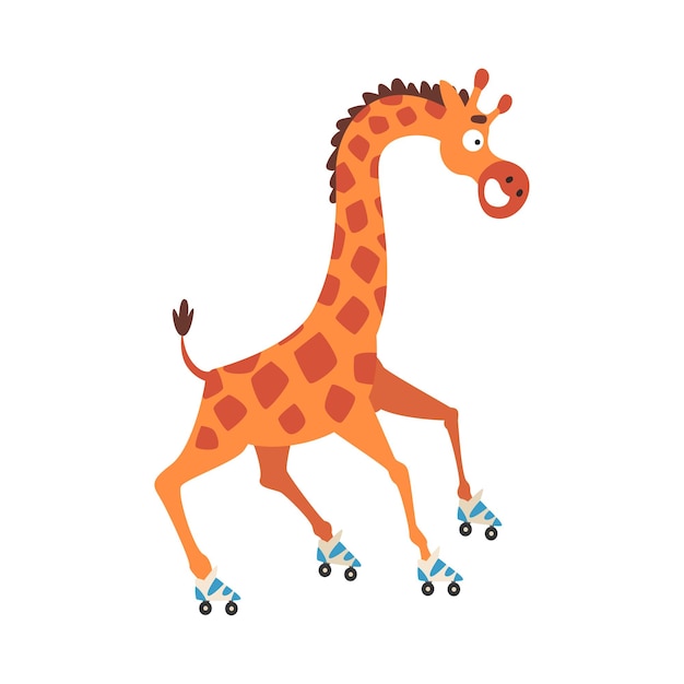 Giraffe carina a pattini divertente pazzo animale africano personaggio di cartone animato illustrazione vettoriale