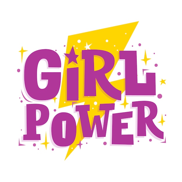 Girl Power. Motivazione divertente iscrizione e fulmini. Slogan del femminismo.