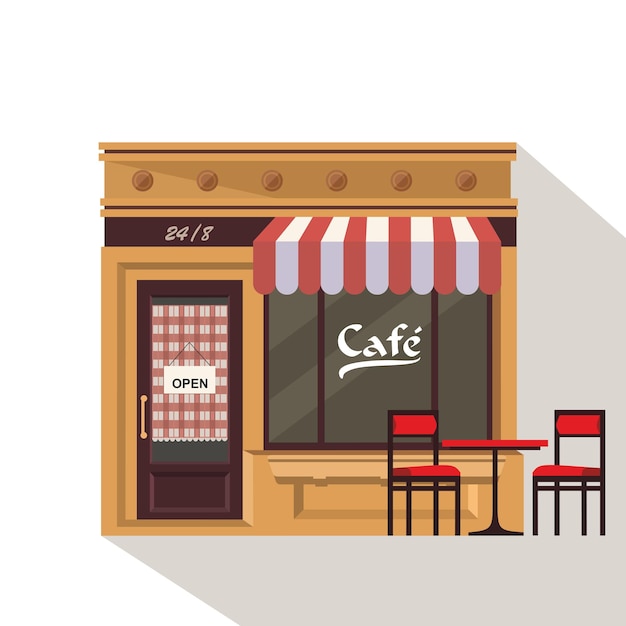 Gli edifici del ristorante hanno impostato l'illustrazione di vettore del caffè del bistrot della tavola calda del fumetto