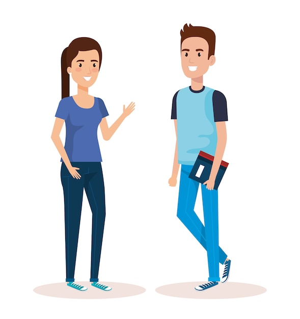 gli studenti si accoppiano con progettazione dell'illustrazione di vettore dei libri