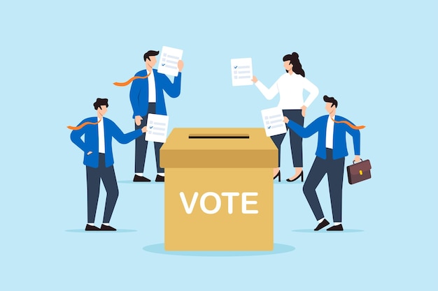 Gli uomini d'affari mettono una spunta sulle schede di voto e cadono nelle urne.
