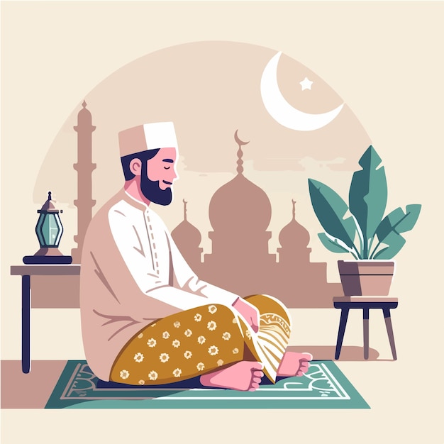 Gli uomini musulmani indossano sarong Ramadhan vibrazioni con uno stile di design piatto
