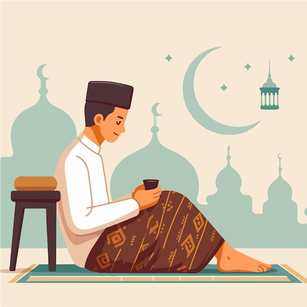 Gli uomini musulmani indossano sarong Ramadhan vibrazioni con uno stile di design piatto