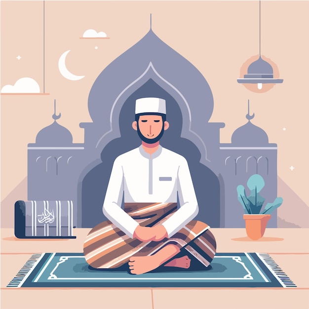 Gli uomini musulmani indossano sarong Ramadhan vibrazioni con uno stile di design piatto