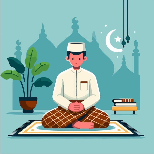 Gli uomini musulmani indossano sarong Ramadhan vibrazioni con uno stile di design piatto