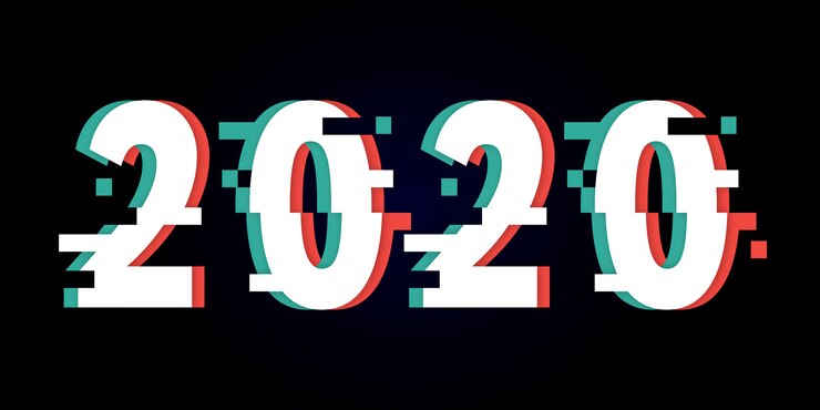 Vettore glitch di happy new year 2020 testo