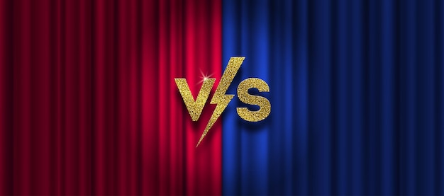 Glitter oro VS contro logo su sfondo tenda rossa e blu