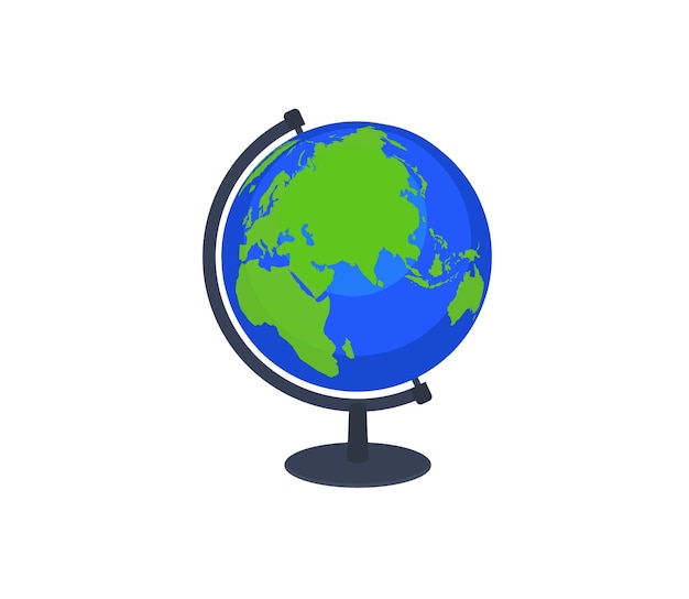Globo che mostra l'icona isolata del vettore di Asia, Australia e Africa. Illustrazione di emoji. Globo della scuola