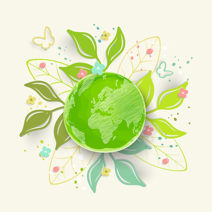 Vettore globo con fiori colorati di carta e foglie su sfondo bianco