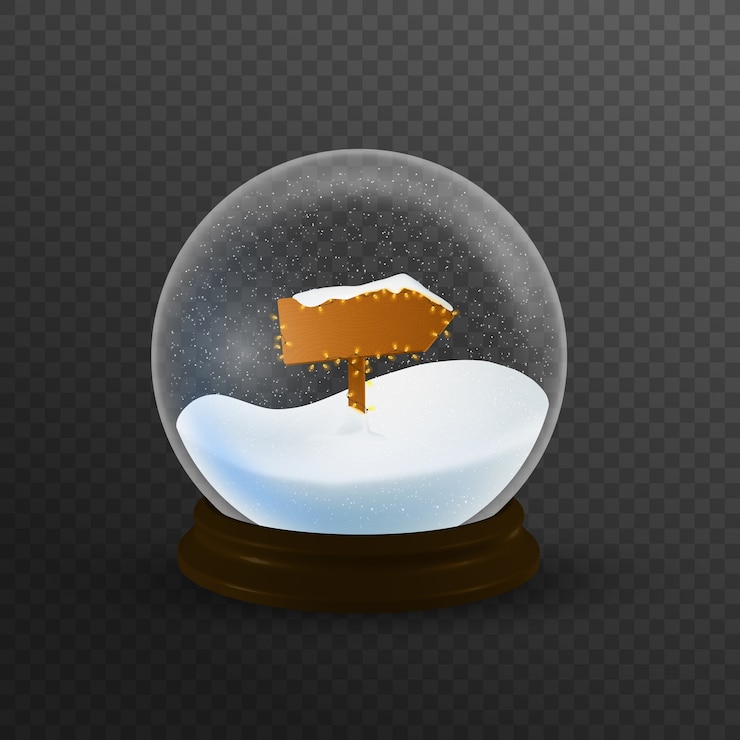 Vettore globo di neve di natale con il segno del polo nord e la neve che cade, illustrazione.