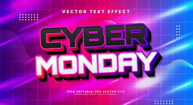 Glowing cyber monday effetto di stile di testo modificabile effetto di testo vettoriale con gradienti di colore luminosi e stile tecnologico moderno