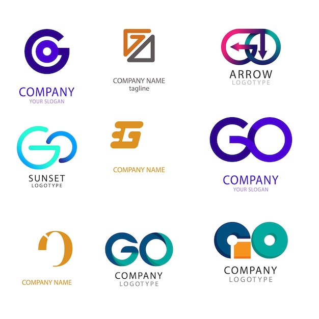 go lettera dell'alfabeto Azienda aziendale società di marketing logo design elegante e badge design vettore
