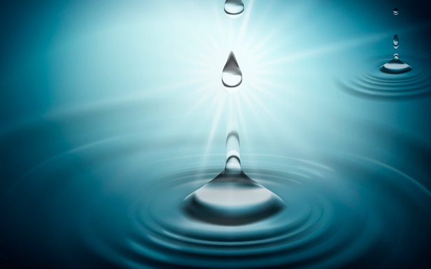 Gocce d'acqua e increspature sfondo sfondo ceruleo 3d'illustrazione