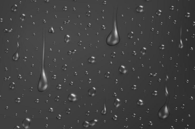 Vettore gocce d'acqua trasparenti sulla superficie nera
