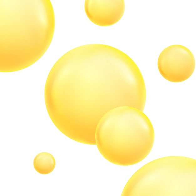 Gocce d'olio dorate, gialle, bolle illustrazione vettoriale. Priorità bassa delle bolle dell'acqua e dell'olio.