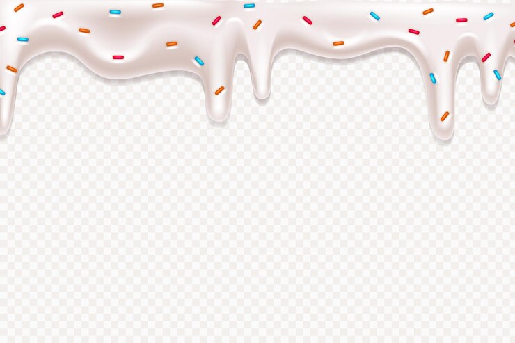 Gocce di crema gocciolante realistiche si sciolgono gocce con spruzzi di liquido dolce bianco fuso spruzzi di crema lucida