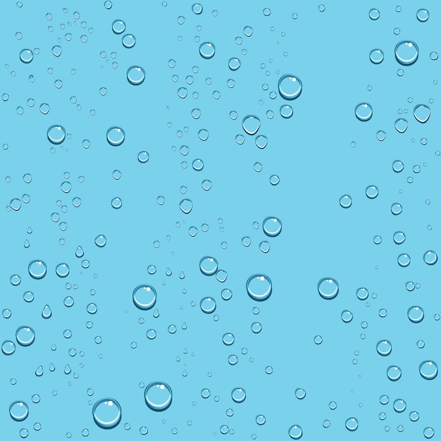 Goccia d'acqua trasparente su sfondo blu senza soluzione di continuità