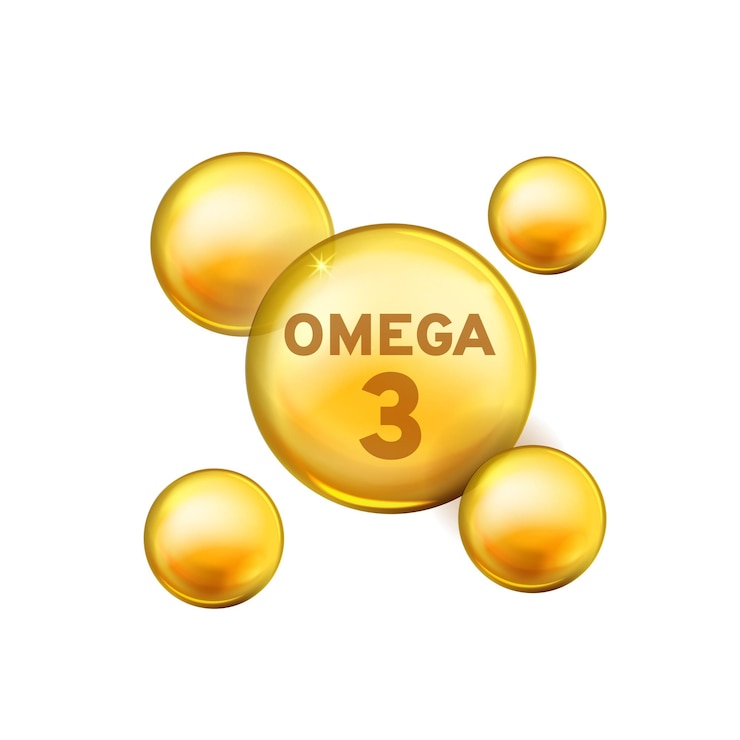 Vettore goccia di vitamina omega 3 olio di pesce capsula essenza d'oro elemento nutritivo organico 3d bolle gialle con testo farmacia integratore medicinale prodotto per la cura della pelle pubblicità illustrazione realistica di vettore