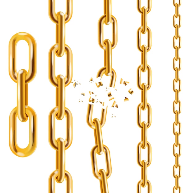 Golden Chain Collection Line Link e simbolo rotto di sicurezza e distruzione illustrazione vettoriale