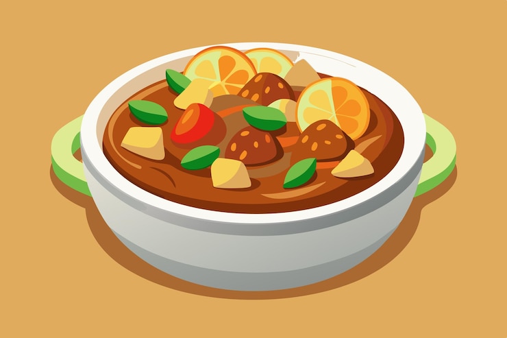 Vettore goulash con carne e verdure icon vettore su sfondo solido