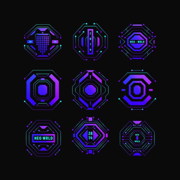 Gradient cyberpunk set di elementi di raccolta