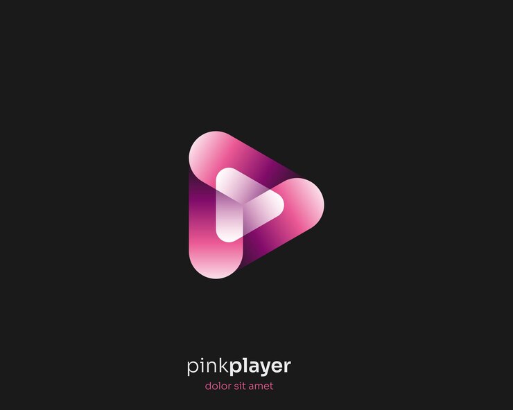 Gradiente del logo del pulsante di riproduzione rosa creativo