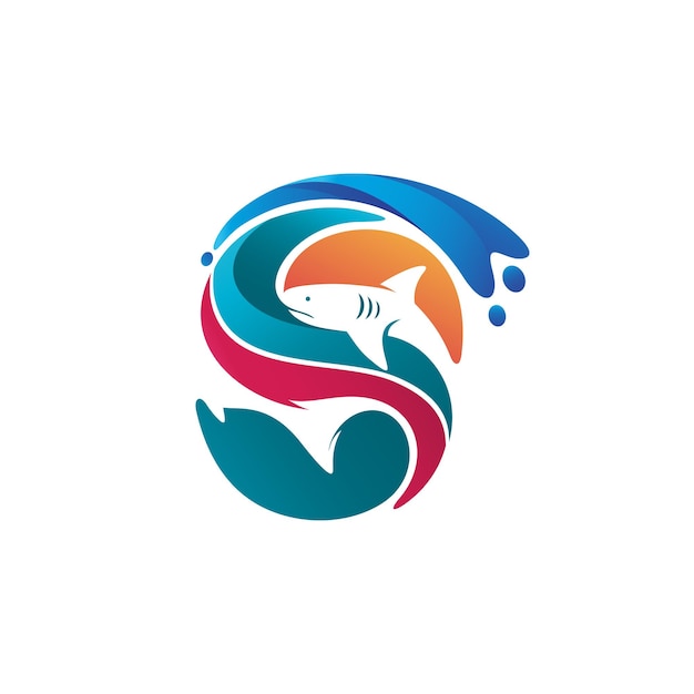 Gradiente lettera s logo squalo e onda