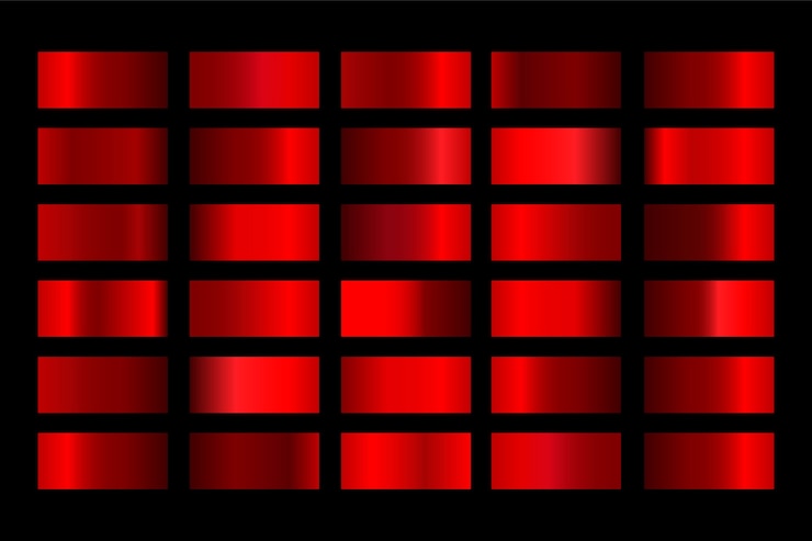 Vettore gradienti set di sfumature metalliche di colore rosso.