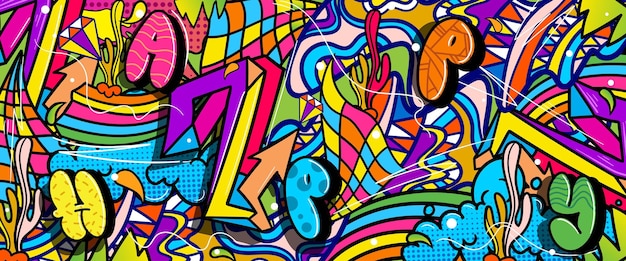Graffiti doodle arte sfondo con colori vibranti stile disegnato a mano Street art graffiti tema urbano
