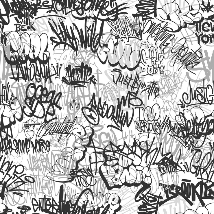 Vettore graffity wall tag seamless pattern graffiti street art
