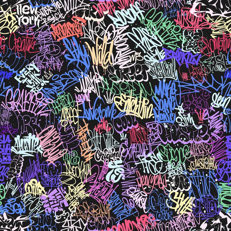Vettore graffity wall tag seamless pattern graffiti street art