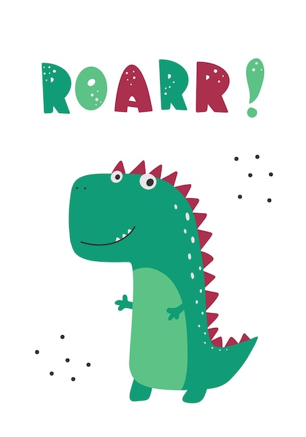 Grafica con slogan ruggito con divertenti cartoni animati di dinosauri