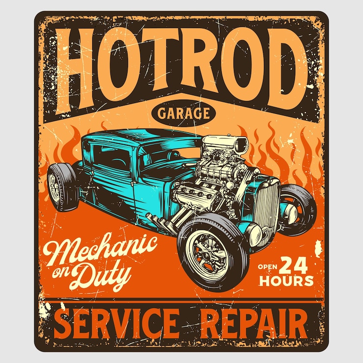 Vettore grafica poster garage hotrod