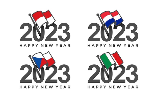 Grafica vettoriale del logo del nuovo anno 2023 combinato con bandiera modificabile a colori