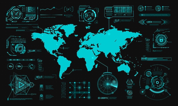 Grafici della mappa digitale terrestre dell'interfaccia dell'ologramma HUD