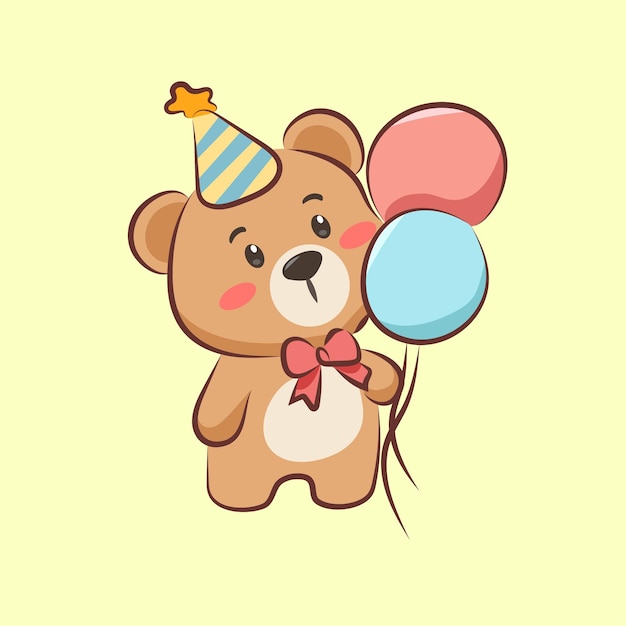 Grafici per la celebrazione del compleanno dell'orso carino con il palloncino