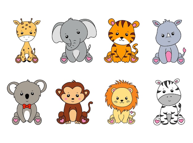 Grafici vettoriali di animali da safari carini