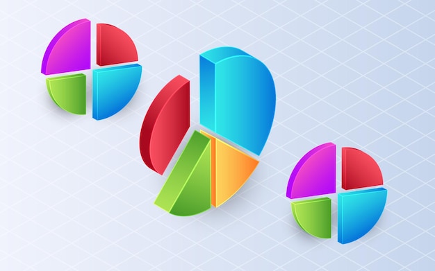 Grafico a torta isometrico su sfondo bianco concetto di business di divisione a fetta circolare