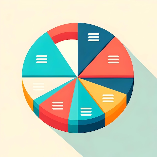Grafico a torta vettoriale piatto con segmenti vivaci su sfondo semplice