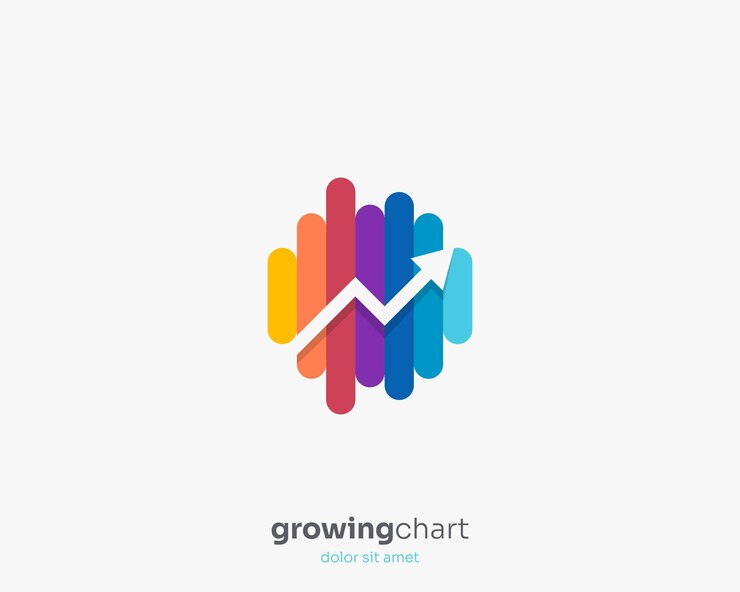 Grafico colorato con il logo dell'azienda in crescita