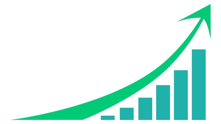 Vettore grafico e freccia verso l'alto vista frontale in colore verde isolato su sfondo bianco elemento di design