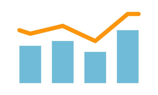 Grafico finanziario colorato che mostra il crescente successo commerciale con frecce di tendenza verso l'alto