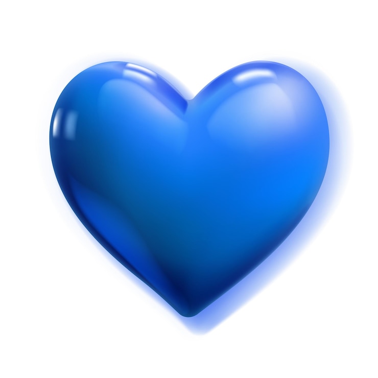 Vettore grande bellissimo cuore blu con sguardi e ombra morbida isolata su sfondo bianco